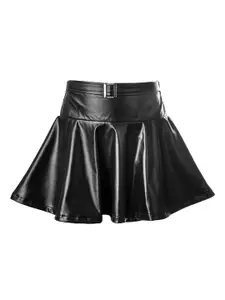 Hunny Bunny Girls Black Flared Mini Leather Skirt