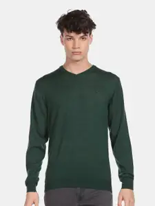 Arrow Men Green Solid Pullover Woolen Sweater