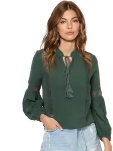 ONLY Green Tie-Up Neck Top