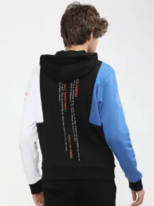 HIGHLANDER Men Black & White Colourblocked Hooded Sweatshirt