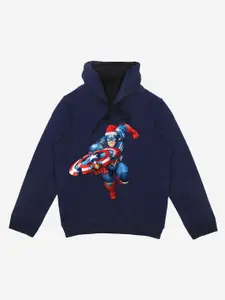 YK Marvel Boys Navy Blue Printed Hooded Sweatshirt