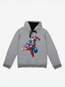 YK Marvel Boys Grey Printed Hooded Sweatshirt