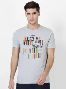 t-base Men Grey Typography Printed Cotton T-shirt