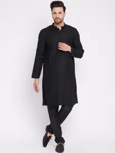 even Men Black Thread Work Kurta
