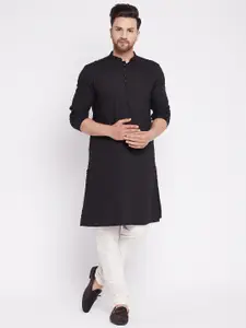 even Men Black Thread Work Pathani Kurta