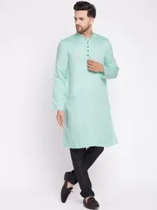 even Men Green Thread Work Kurta