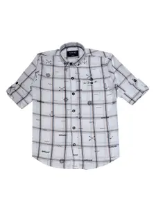 CAVIO Boys White Premium Windowpane Checks Checked Casual Shirt