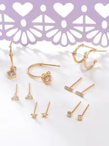 Accessorize London Women Set of 6 14K Gold Plated Z 12X Pave Hoop & Stud Earrings