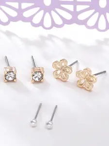 Accessorize London Women Gold-Toned Set Of 3 Flower Stud Earrings