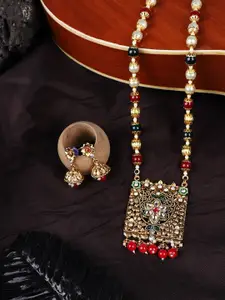 ANIKAS CREATION Multicolor Meenakari Long Crystal Necklace & Earrings Set