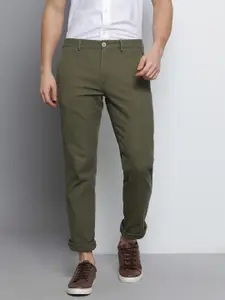Tommy Hilfiger Men Olive Green Textured Bleecker Slim Fit Trousers