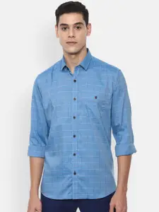 Louis Philippe Sport Men Blue Slim Fit Checked Cotton Casual Shirt