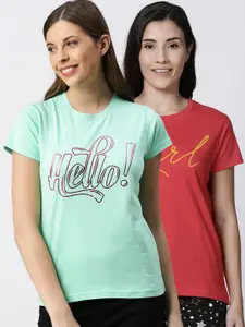 Kryptic Women Pack Of 2 Printed Pure Cotton Lounge T-Shirts