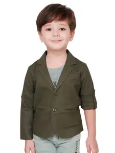 RIKIDOOS Boys Olive-Green & Grey Self-Design Casual Blazer