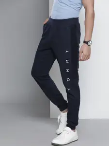 Tommy Hilfiger Men Navy Blue Typography Print Mid Rise Casual Joggers