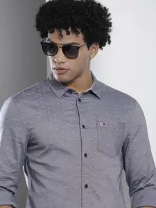 Tommy Hilfiger Men Navy Blue Slim Fit Self Design Casual Shirt