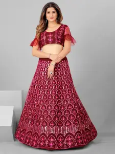 SHOPGARB Maroon Embellished Sequinned Semi-Stitched Lehenga & Unstitched Blouse With Dupatta