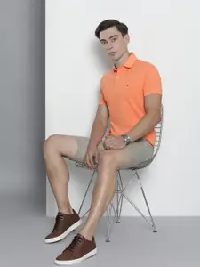 Tommy Hilfiger Men Orange Polo Collar Slim Fit Casual T-shirt