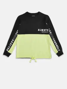 Pantaloons Junior Girls Black & Lime Green Colourblocked Pure Cotton Sweatshirt
