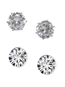 OOMPH Set Of 2 Silver-Toned Classic Studs Earrings