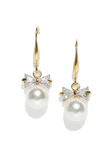 OOMPH Gold-Plated & White Contemporary Alloy Drop Earrings