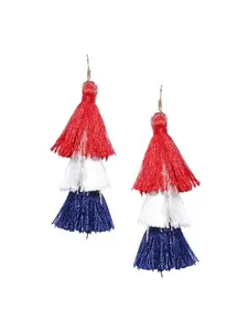 OOMPH Blue & Red Contemporary Tassel Drop Earrings