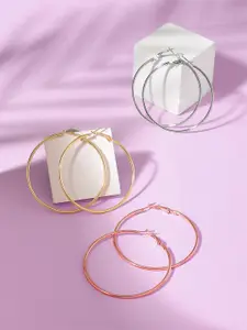 Yellow Chimes Set Of 3 Gold-Plated Silver-Toned Circular Hoop Earrings