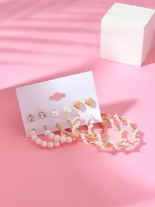 Yellow Chimes White Gold-Plated Set of 6 Circular Hoop & Stud Earrings