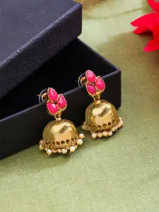 Yellow Chimes Pink & Gold-Toned Classic Jhumkas Earrings