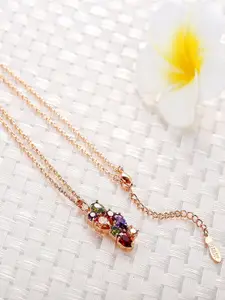 Yellow Chimes Gold-Plated Red & Purple CZ Stone Studded Pendant with Chain