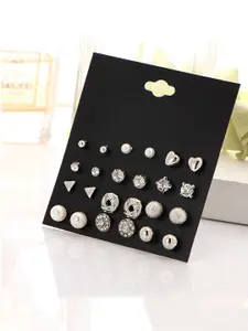 Yellow Chimes Silver-Toned Combo of 12 Pairs Contemporary Studs Earrings