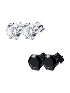 Yellow Chimes Set Of 2 Silver-Toned & Black Classic Studs Earrings