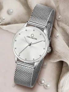 CARLINGTON Women Silver-Toned Embellished Dial & Stainless Steel Straps Analogue Watch
