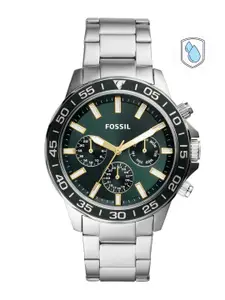 Fossil Men Green Dial & Silver Toned Stainless Steel Bracelet Style Straps Analogue Watch