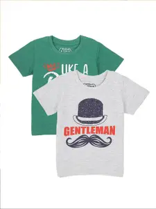 DYCA Boys Green & Grey Pack of 2 Printed Cotton T-shirt