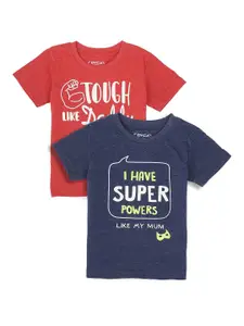 DYCA Boys Pack Of 2 Red & Navy Blue Typography 2 Printed T-shirt