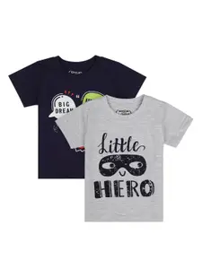 DYCA Boys Pack Of 2 Navy Blue & Grey Typography 2 Printed T-shirt