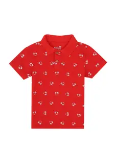 PROTEENS Boys Red & White Printed Polo Collar T-shirt
