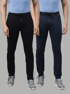 Joven Men Pack Of 2 Black & Navy Blue Solid Cotton Joggers