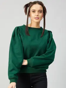 Athena Women Green Fleece Sweatshirt