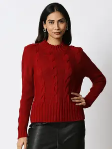 20Dresses Women Red Self Design Acrylic Pullover