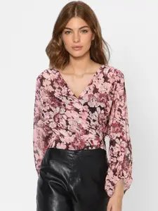 ONLY Pink Floral Print Wrap Top