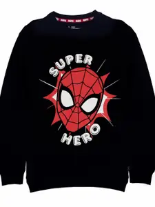 KINSEY Boys Black Spiderman Printed Pure Cotton Sweatshirt