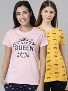 Kryptic Women Pack Of 2 Printed Pure Cotton Lounge T-Shirts