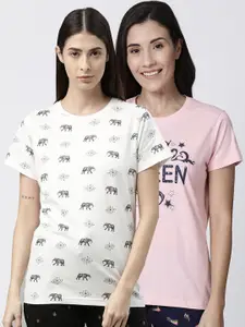 Kryptic Women Pack Of 2 Printed Pure Cotton Lounge T-Shirts