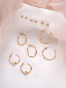 BEWITCHED Set of 6 Gold-Toned Contemporary Hoop Earrings & Studs