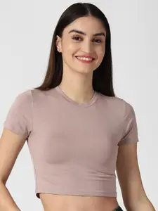 FOREVER 21 Women Taupe Crop T-shirt