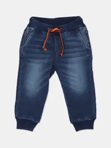 U.S. Polo Assn. Boys Blue Solid Jogger Fit Mildly Distressed Light Fade Jeans
