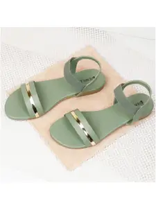 Denill Women Green Embellished Open Toe Flats