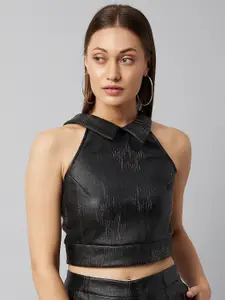 Athena Black Leather Crop Top